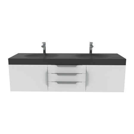 Castello Usa Thames 60-inch White Vanity Set with Black Top and Chrome Handles CB-MC-60W-CHR-20146-BL